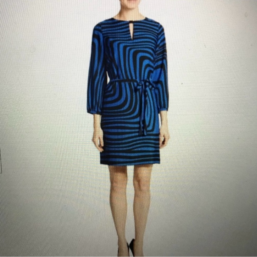 Tahari Cobalt Blue/Black Wavy Stripe Shift Dress Size 6
